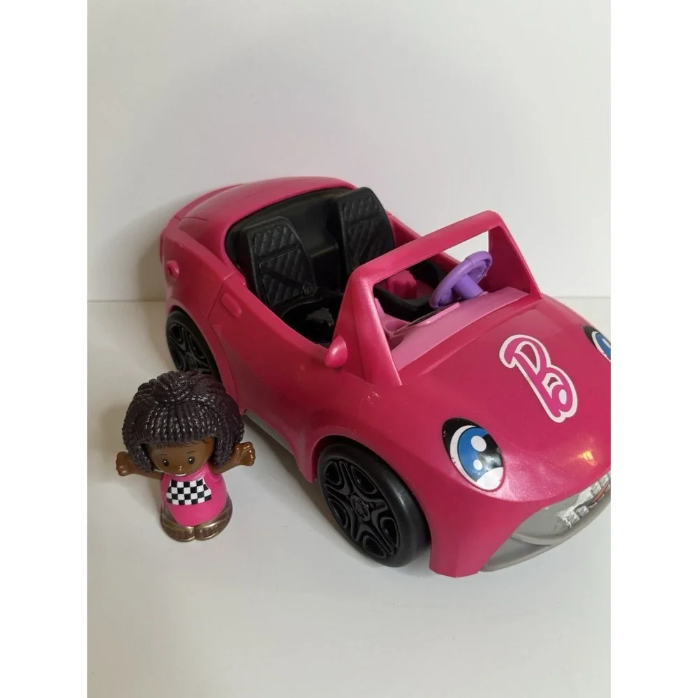 Little People Barbie Race‎ Car w/1 Racer Character Hot Pink Fisher Price TESTED